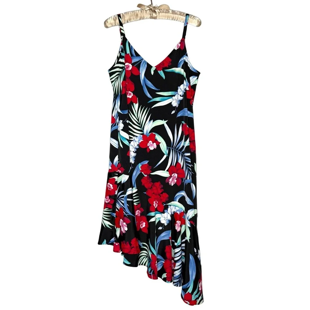Tommy Bahama Dress Large Midnight Orchid Asymmetric Beach Resort Tropical - Picture 2 of 9